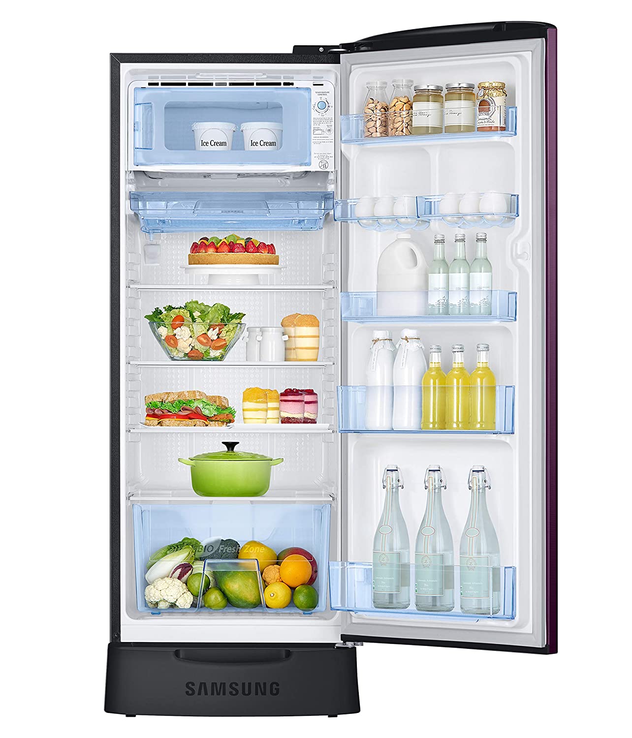Samsung 230 L 3 Star Inverter Direct Cool Single Door Refrigerator (RR24A282YCR/NL, Base Stand with Drawer, Camellia Purple) Samsung 230 L 3 Star Inverter Direct Cool Single Door Refrigerator (RR24A282YCR/NL, Base Stand with Drawer, Camellia Purple)